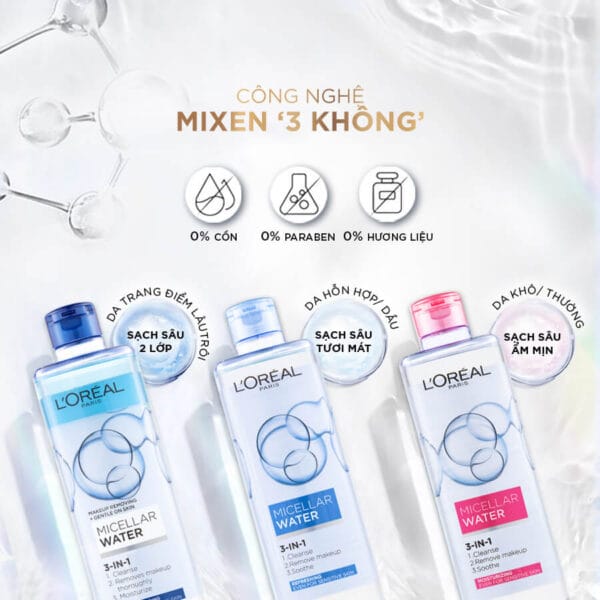 nước tẩy trang L'oreal 3 màu